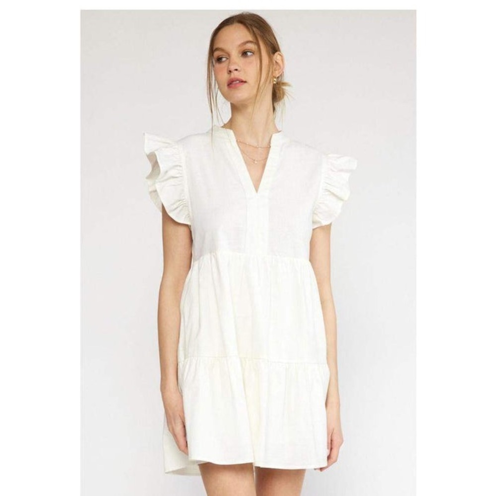 White Ruffled Smocked Midi Sundress